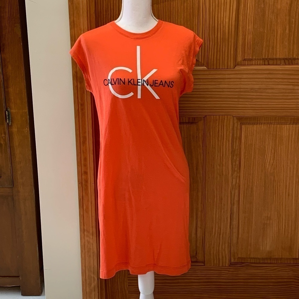 Calvin Klein monogram T shirt dress SM soft modal cotton blend